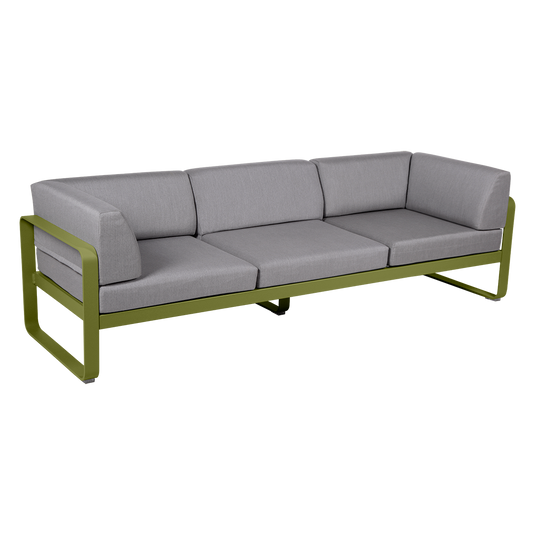 Fermob Bellevie 3-Seater Club Sofa – Pesto Green frame with Flannel Grey fabric cushions