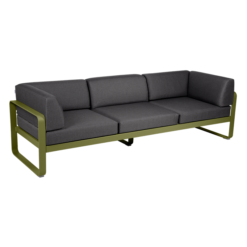 Load image into Gallery viewer, Fermob Bellevie 3-Seater Club Sofa – Pesto Green frame with Graphite Grey fabric cushions
