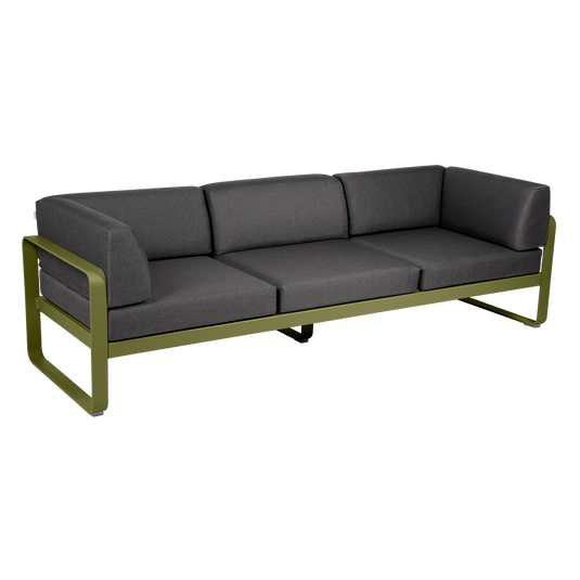Fermob Bellevie 3-Seater Club Sofa – Pesto Green frame with Graphite Grey fabric cushions