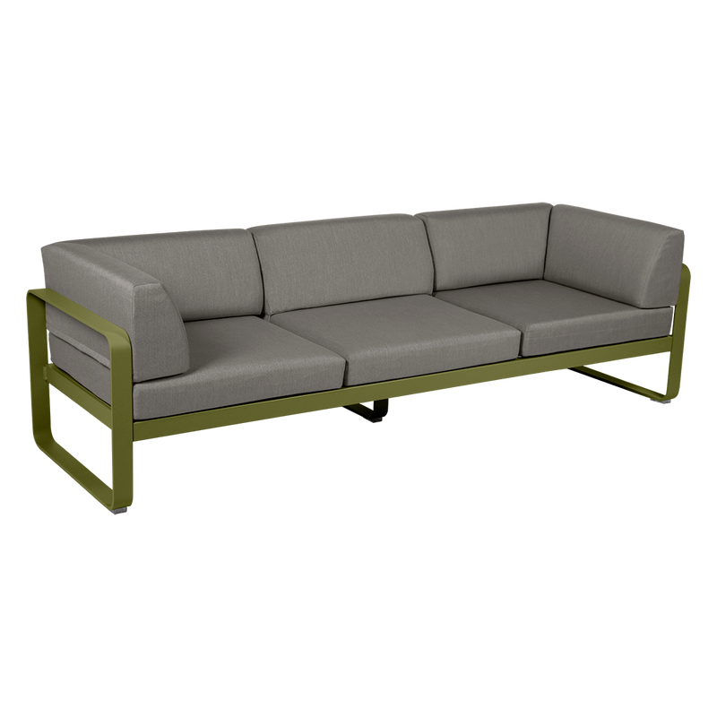 Load image into Gallery viewer, Fermob Bellevie 3-Seater Club Sofa – Pesto Green frame with Grey Taupe fabric cushions

