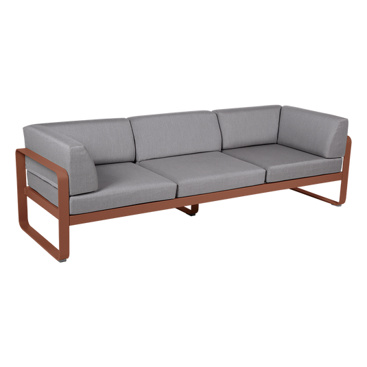 Fermob Bellevie 3-Seater Club Sofa – Red Ochre frame with Flannel Grey fabric cushions