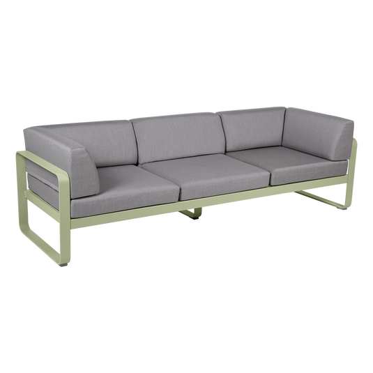 Fermob Bellevie 3-Seater Club Sofa – Willow Green frame with Flannel Grey fabric cushions
