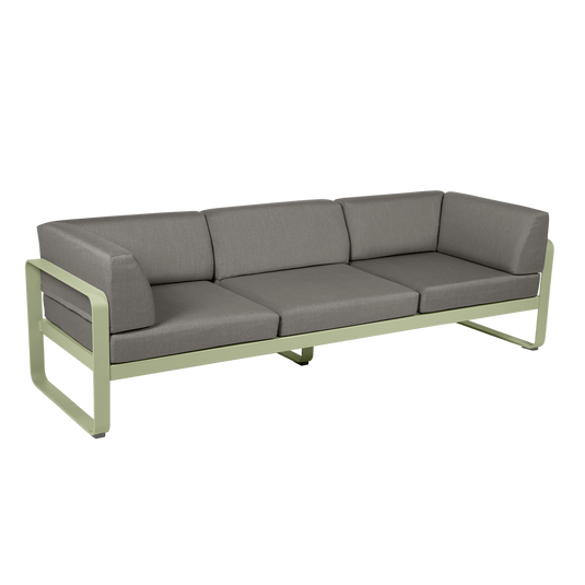Fermob Bellevie 3-Seater Club Sofa – Willow Green frame with Grey Taupe fabric cushions