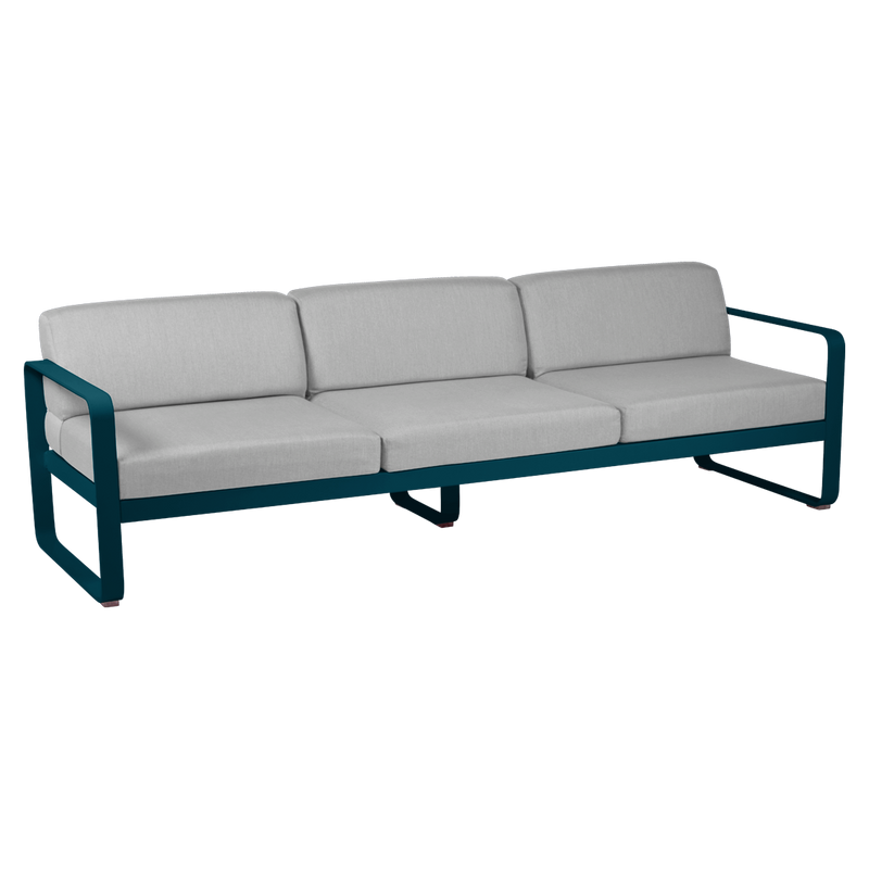 Load image into Gallery viewer, Fermob Bellevie 3-seater outdoor sofa– Acapulco Blue frame with Flannel Grey fabric cushions

