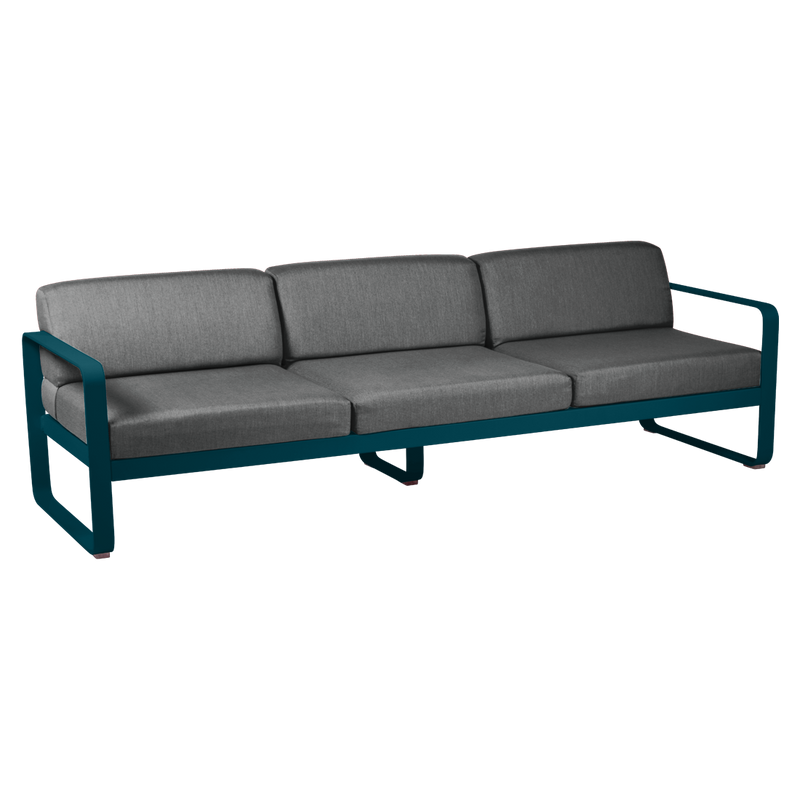Load image into Gallery viewer, Fermob Bellevie 3-seater outdoor sofa– Acapulco Blue frame with Graphite Grey fabric cushions
