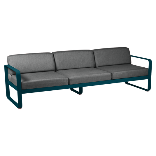 Fermob Bellevie 3-seater outdoor sofa– Acapulco Blue frame with Graphite Grey fabric cushions