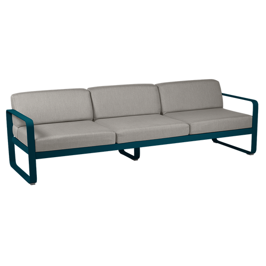 Fermob Bellevie 3-seater outdoor sofa– Acapulco Blue frame with Grey Taupe fabric cushions