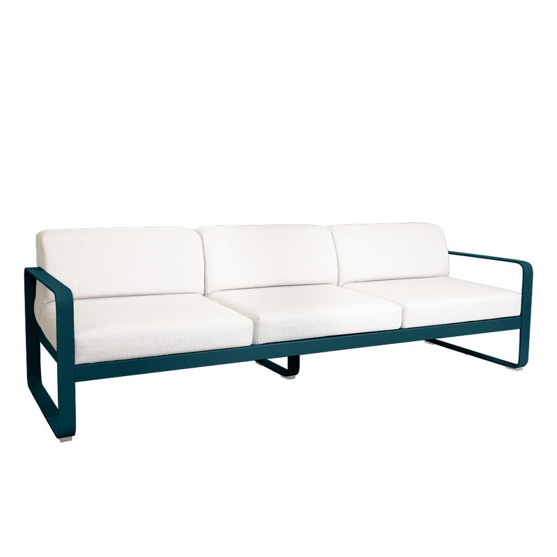 Load image into Gallery viewer, Fermob Bellevie 3-seater outdoor sofa– Acapulco Blue frame with Pearl fabric cushions
