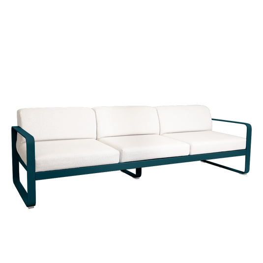 Fermob Bellevie 3-seater outdoor sofa– Acapulco Blue frame with Pearl fabric cushions
