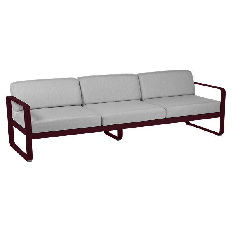 Load image into Gallery viewer, Fermob Bellevie 3-seater outdoor sofa– Black Cherry frame with Flannel Grey fabric cushions
