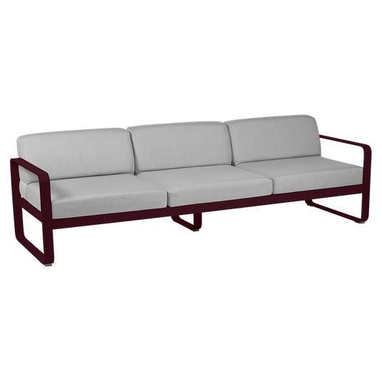 Fermob Bellevie 3-seater outdoor sofa– Black Cherry frame with Flannel Grey fabric cushions