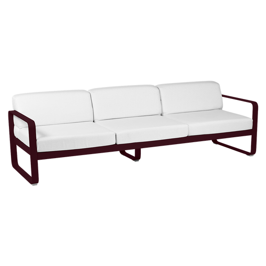 Fermob Bellevie 3-seater outdoor sofa– Black Cherry frame with Off-White fabric cushions