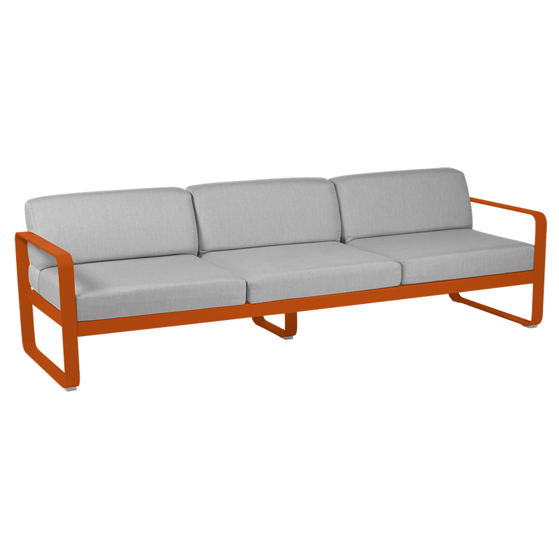 Load image into Gallery viewer, Fermob Bellevie 3-seater outdoor sofa– Candied Orange frame with Flannel Grey fabric cushions
