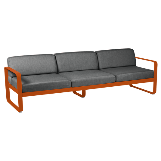 Fermob Bellevie 3-seater outdoor sofa– Candied Orange frame with Graphite Grey fabric cushions