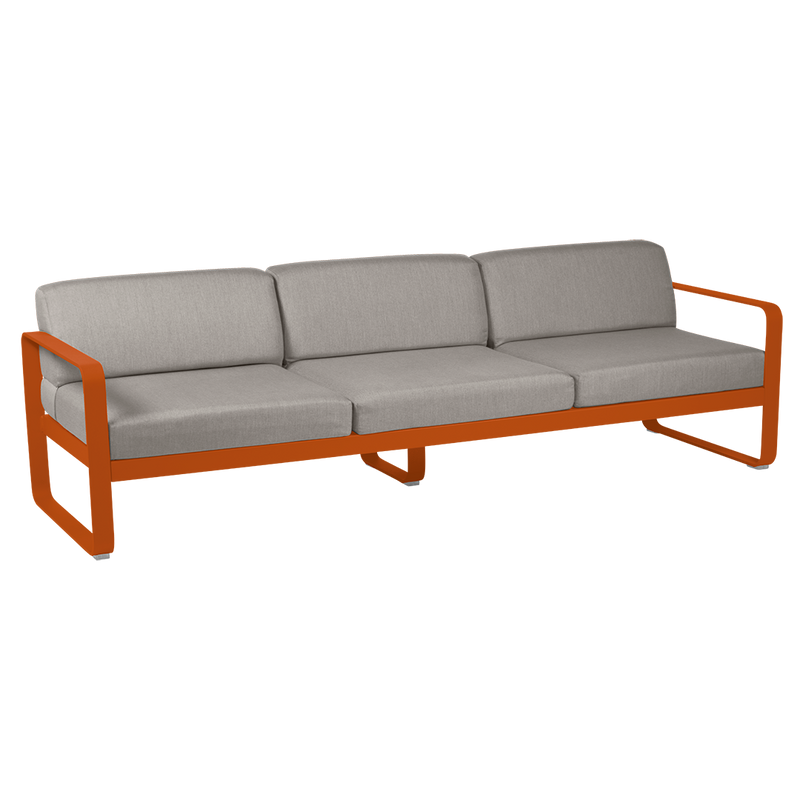 Load image into Gallery viewer, Fermob Bellevie 3-seater outdoor sofa– Candied Orange frame with Grey Taupe fabric cushions
