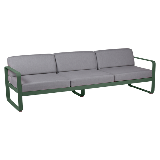 Fermob Bellevie 3-seater outdoor sofa– Cedar Green frame with Flannel Grey fabric cushions