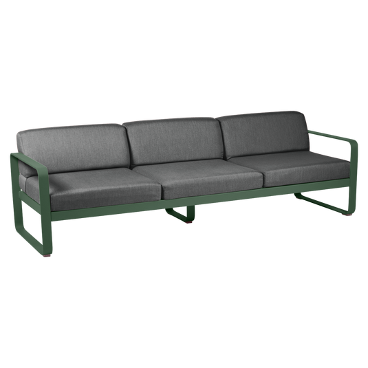 Fermob Bellevie 3-seater outdoor sofa– Cedar Green frame with Graphite Grey fabric cushions