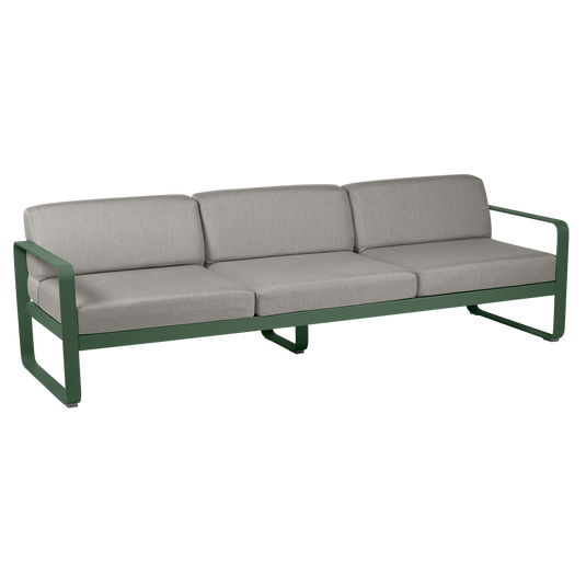 Fermob Bellevie 3-seater outdoor sofa– Cedar Green frame with Grey Taupe fabric cushions