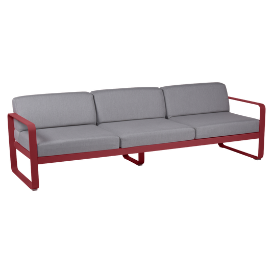 Fermob Bellevie 3-seater outdoor sofa– Chilli frame with Flannel Grey fabric cushions
