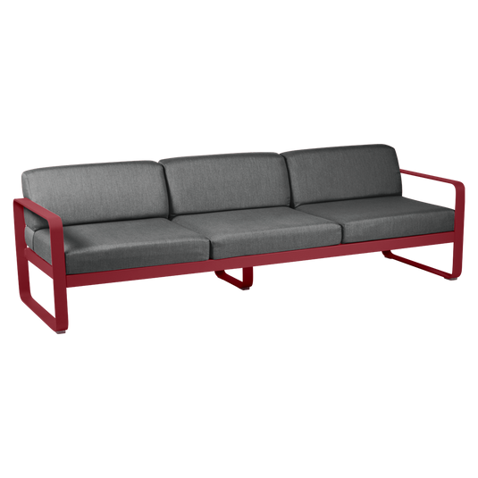 Fermob Bellevie 3-seater outdoor sofa– Chilli frame with Graphite Grey fabric cushions