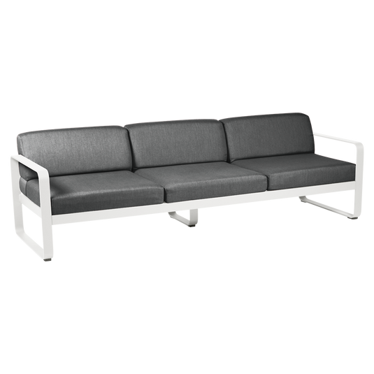 Fermob Bellevie 3-seater outdoor sofa– Cotton White frame with Graphite Grey fabric cushions