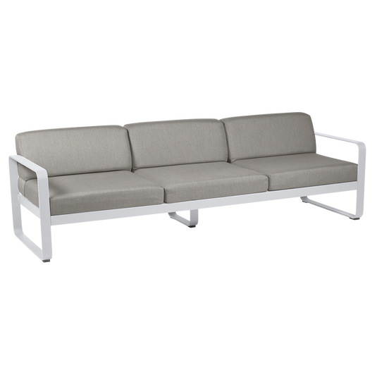Fermob Bellevie 3-seater outdoor sofa– Cotton White frame with Grey Taupe fabric cushions
