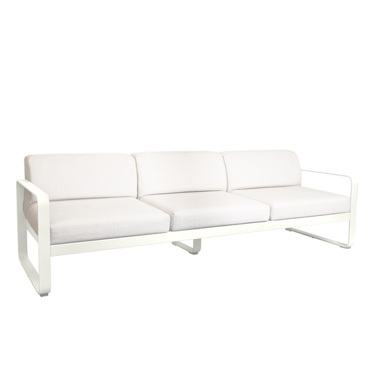 Fermob Bellevie 3-seater outdoor sofa– Cotton White frame with Pearl fabric cushions