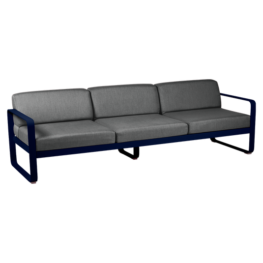 Fermob Bellevie 3-seater outdoor sofa– Deep Blue frame with Graphite Grey fabric cushions