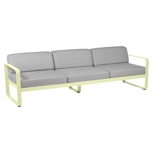 Fermob Bellevie 3-seater outdoor sofa– Frosted Lemon frame with Flannel Grey fabric cushions