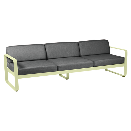 Fermob Bellevie 3-seater outdoor sofa– Frosted Lemon frame with Graphite Grey fabric cushions