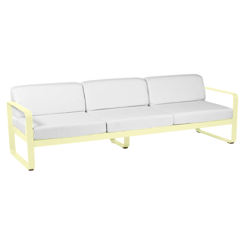 Load image into Gallery viewer, Fermob Bellevie 3-seater outdoor sofa– Frosted Lemon frame with Off-White fabric cushions
