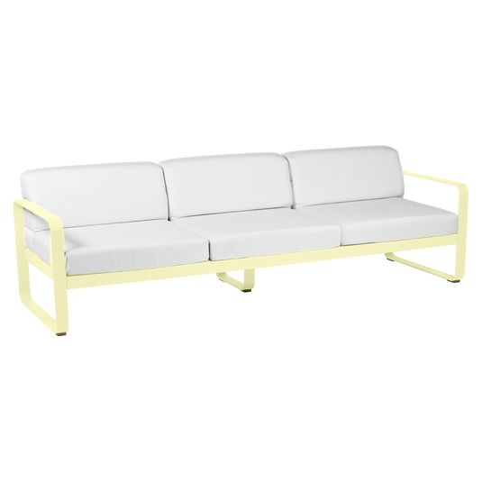 Fermob Bellevie 3-seater outdoor sofa– Frosted Lemon frame with Off-White fabric cushions