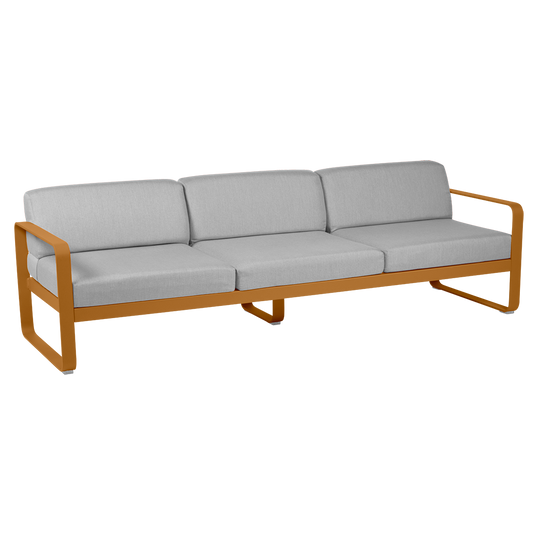 Fermob Bellevie 3-seater outdoor sofa– Gingerbread frame with Flannel Grey fabric cushions