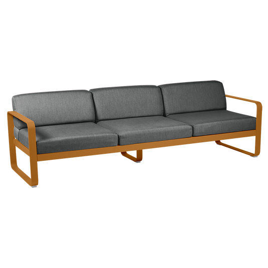 Fermob Bellevie 3-seater outdoor sofa– Gingerbread frame with Graphite Grey fabric cushions