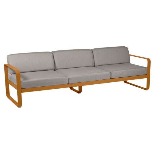 Fermob Bellevie 3-seater outdoor sofa– Gingerbread frame with Grey Taupe fabric cushions