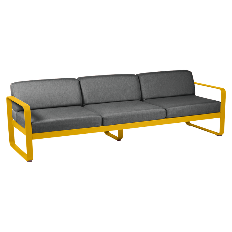 Load image into Gallery viewer, Fermob Bellevie 3-seater outdoor sofa– Honey frame with Graphite Grey fabric cushions
