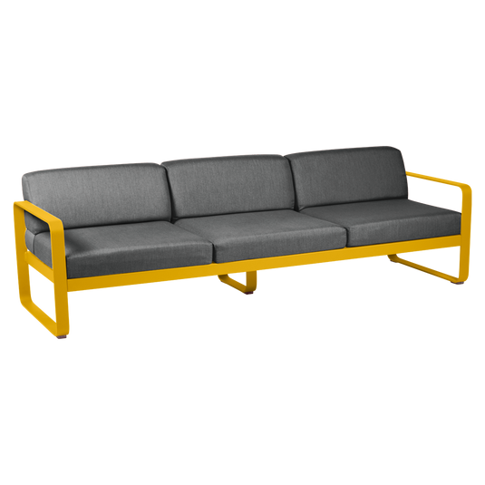 Fermob Bellevie 3-seater outdoor sofa– Honey frame with Graphite Grey fabric cushions