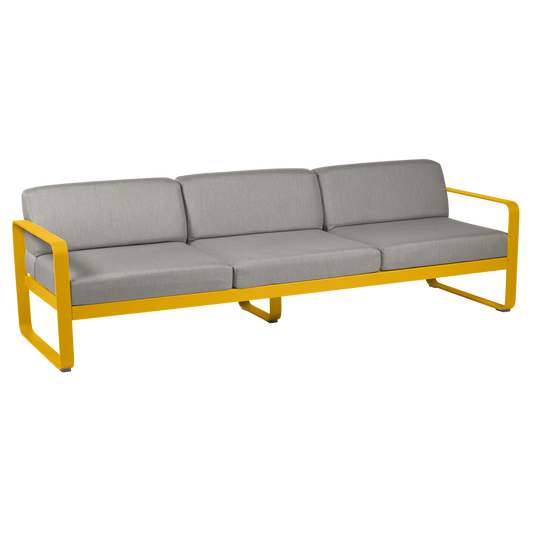 Fermob Bellevie 3-seater outdoor sofa– Honey frame with Grey Taupe fabric cushions