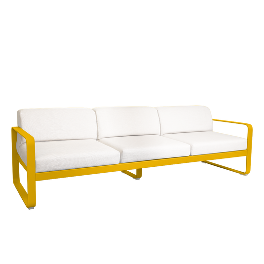 Fermob Bellevie 3-seater outdoor sofa– Honey frame with Pearl fabric cushions