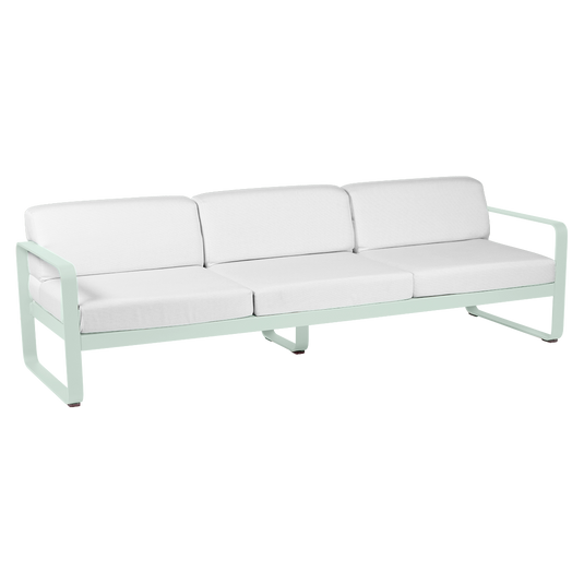 Fermob Bellevie 3-seater outdoor sofa – Ice Mint frame with Off-White fabric cushions