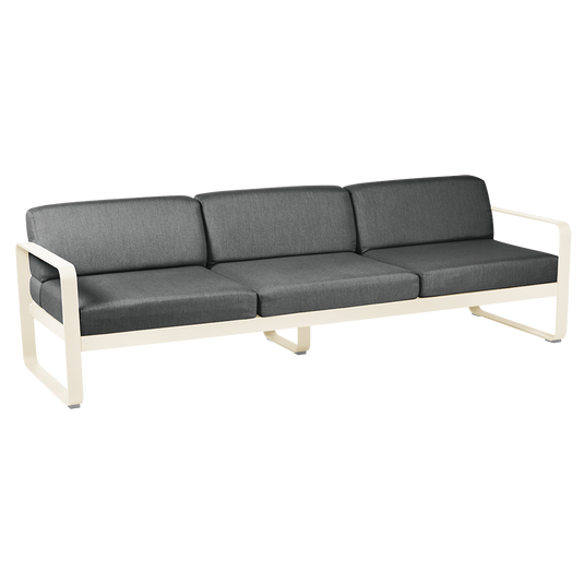 Fermob Bellevie 3-seater outdoor sofa– Latte Beige frame with Graphite Grey fabric cushions