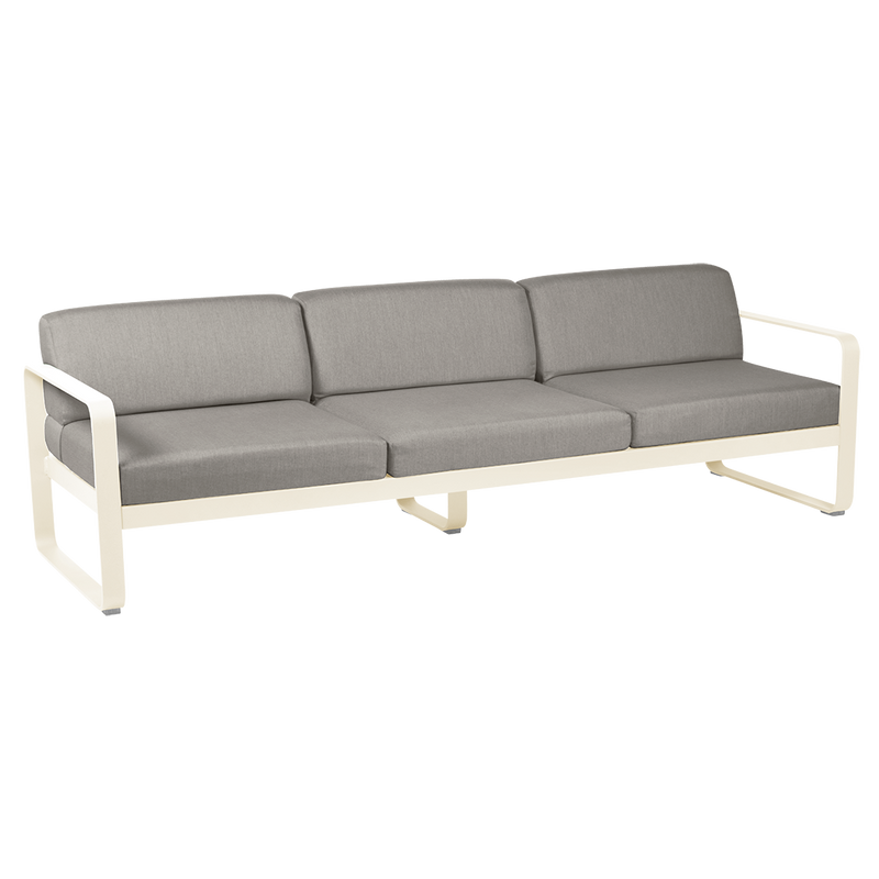 Load image into Gallery viewer, Fermob Bellevie 3-seater outdoor sofa– Latte Beige frame with Grey Taupe fabric cushions
