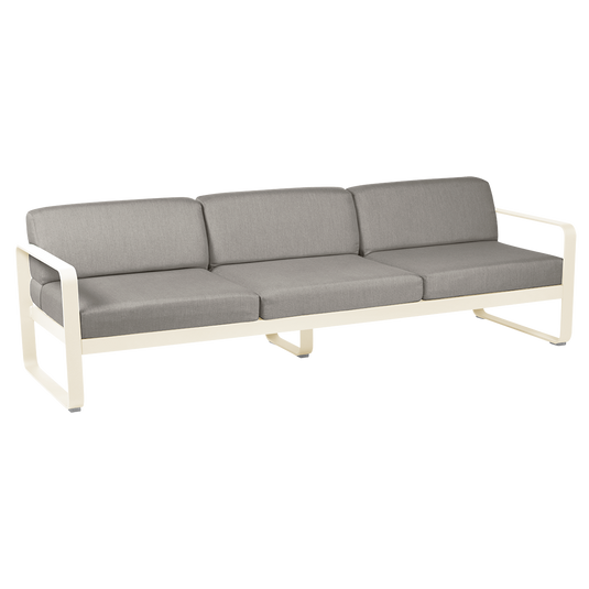 Fermob Bellevie 3-seater outdoor sofa– Latte Beige frame with Grey Taupe fabric cushions