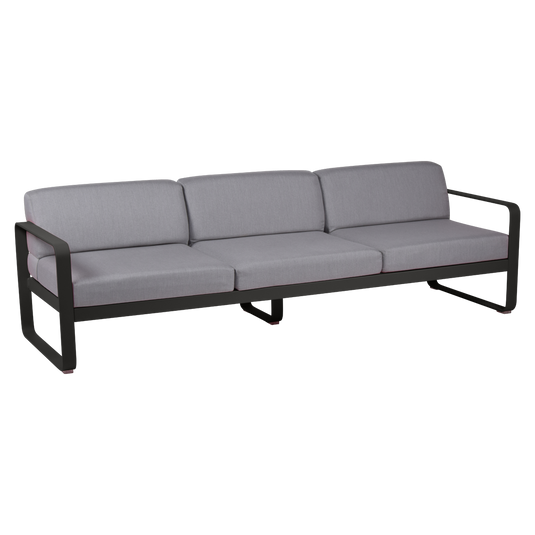 Fermob Bellevie 3-seater outdoor sofa– Liquorice frame with Flannel Grey fabric cushions