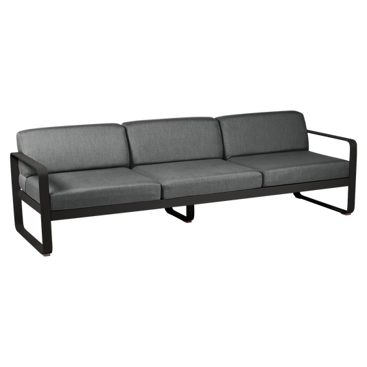 Fermob Bellevie 3-seater outdoor sofa– Liquorice frame with Graphite Grey fabric cushions