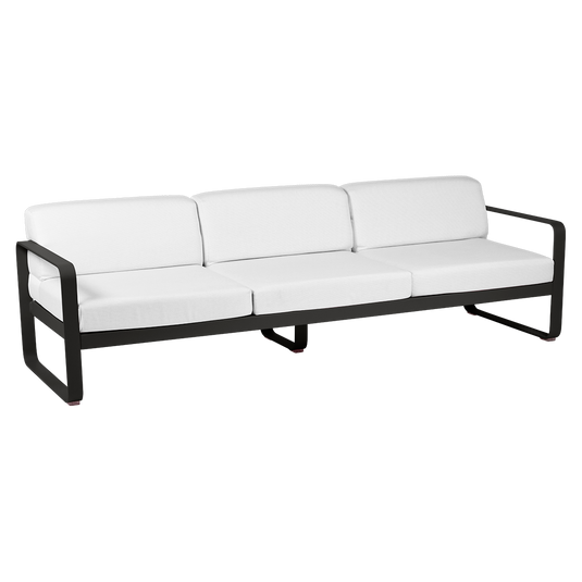 Fermob Bellevie 3-seater outdoor sofa– Liquorice frame with Off-White fabric cushions