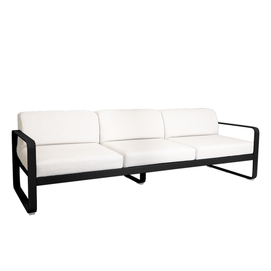 Fermob Bellevie 3-seater outdoor sofa– Liquorice frame with Pearl fabric cushions