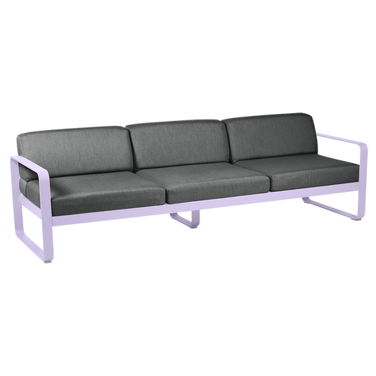 Fermob Bellevie 3-seater outdoor sofa– Marshmallow frame with Graphite Grey fabric cushions