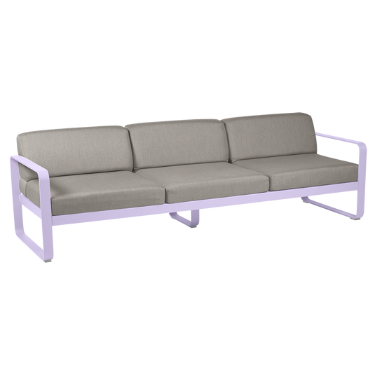 Fermob Bellevie 3-seater outdoor sofa– Marshmallow frame with Grey Taupe fabric cushions