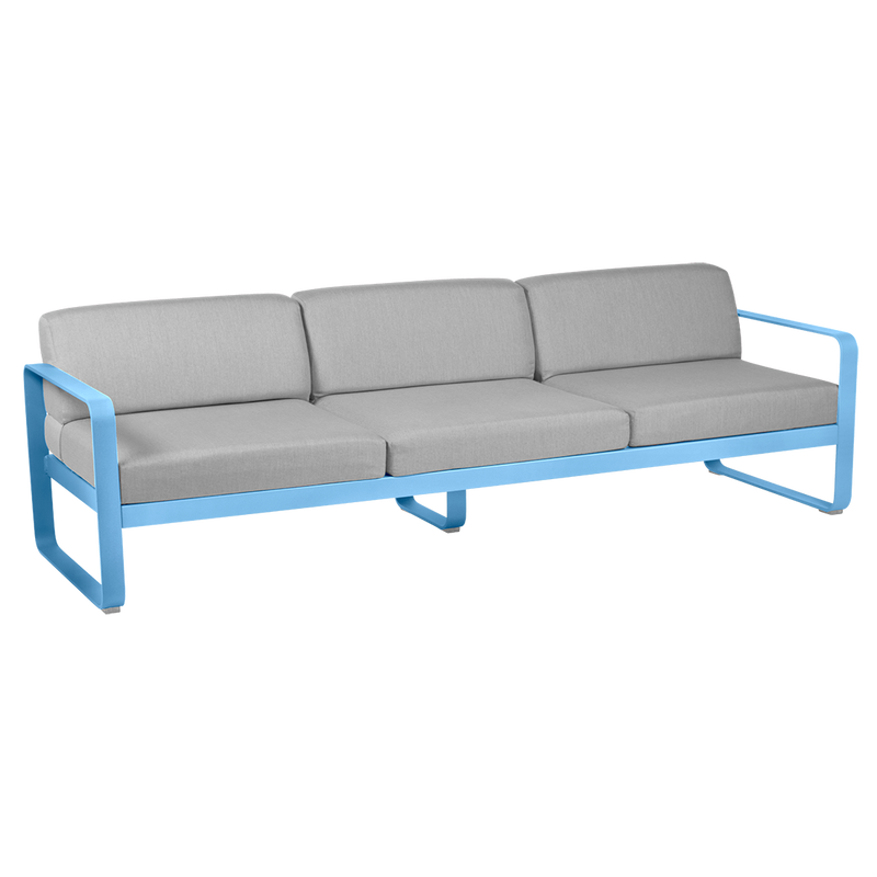 Load image into Gallery viewer, Fermob Bellevie 3-seater outdoor sofa– Maya Blue frame with Flannel Grey fabric cushions
